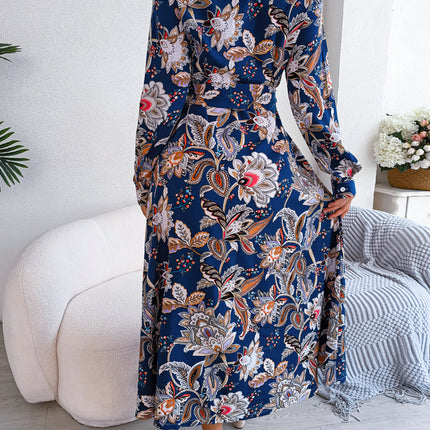 Vintage Elegant Button Floral Women Long Lantern Sleeve Casual Paris Street Fashion Long Sleeve Dresses