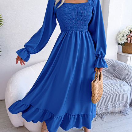 Summer Long Women's Dresses Square Neck Swing Ruffle Hem Dresses Flared Long Sleeve Club Party Halter Dresses