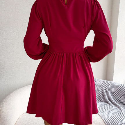 Women Sexy Deep Cutout Long Sleeve Wrap Dress Casual Mock Neck High Waist Short Dresses Solid Party Cocktail Dress