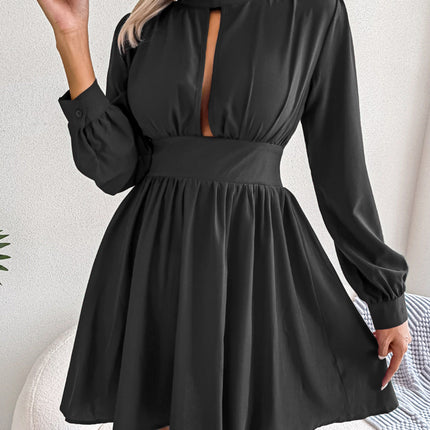 Women Sexy Deep Cutout Long Sleeve Wrap Dress Casual Mock Neck High Waist Short Dresses Solid Party Cocktail Dress