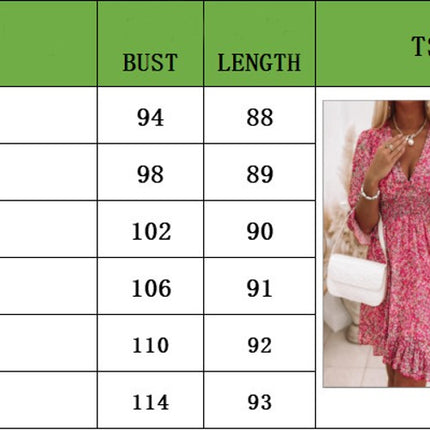 Women's Bohemian Printed Casual Long Dress Seven Sleeve V-Neck Crushed Floral Party A-Line Midi Dresses