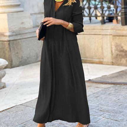 Women's Fashion Solid Color Lapel Long Sleeve Simple Casual Long Shirt Swing Dress Women's Dresses