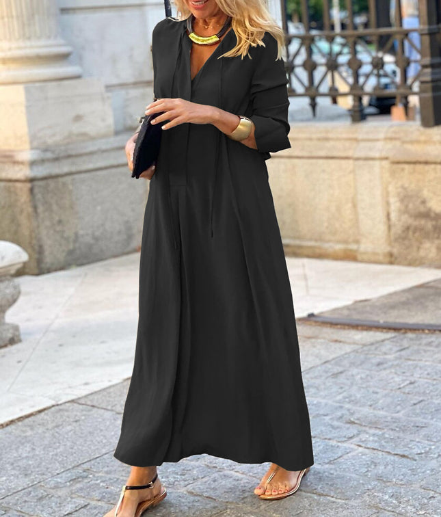 Women's Fashion Solid Color Lapel Long Sleeve Simple Casual Long Shirt Swing Dress Women's Dresses