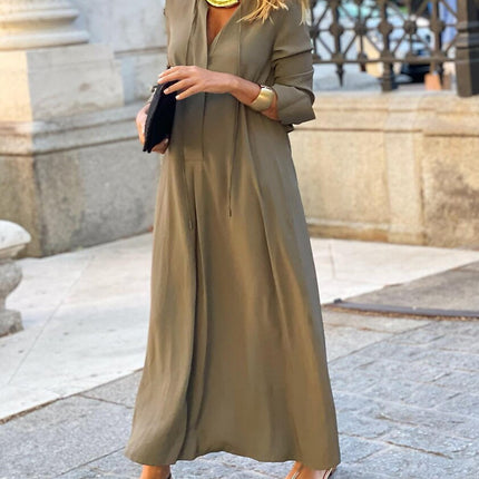 Women's Fashion Solid Color Lapel Long Sleeve Simple Casual Long Shirt Swing Dress Women's Dresses