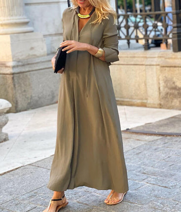 Women's Fashion Solid Color Lapel Long Sleeve Simple Casual Long Shirt Swing Dress Women's Dresses