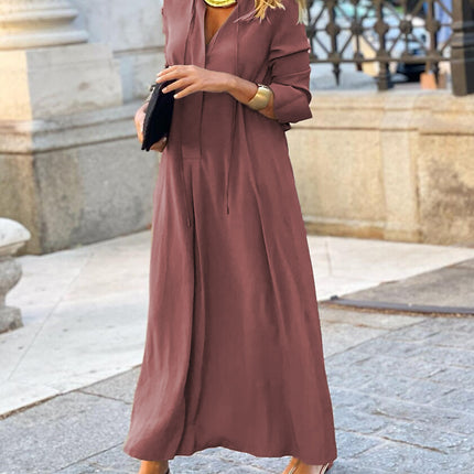 Women's Fashion Solid Color Lapel Long Sleeve Simple Casual Long Shirt Swing Dress Women's Dresses