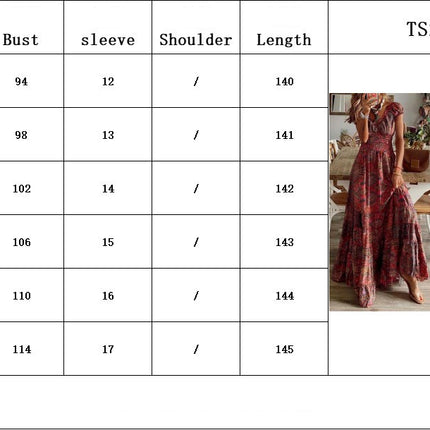 Women's Casual Floral Printed V-Neck Short Sleeve Summer Bohemian Style Beach Dress High Waisted Long Big Swing Dresses