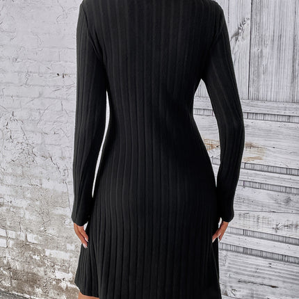 Women's Ribbed Knit Dresses Waisted Long Sleeve Button Knit One-piece Dresses Fall and Winter Round Neck Pullover Sweater Dresses