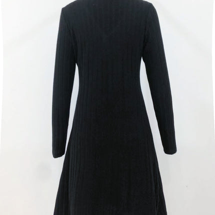 Women's Ribbed Knit Dresses Waisted Long Sleeve Button Knit One-piece Dresses Fall and Winter Round Neck Pullover Sweater Dresses