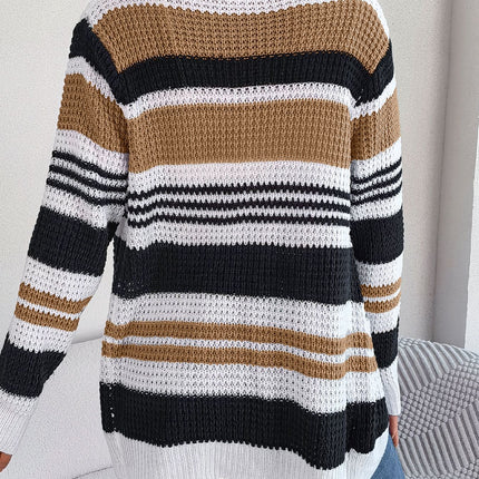 Women's Thick Knit Cardigan Sweater V-Neck Jacket Loose Cardigan Long Sleeve Casual Color Blocking Striped Sweater Jacket