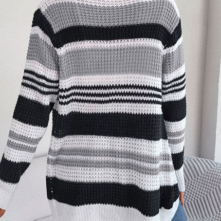 Women's Thick Knit Cardigan Sweater V-Neck Jacket Loose Cardigan Long Sleeve Casual Color Blocking Striped Sweater Jacket