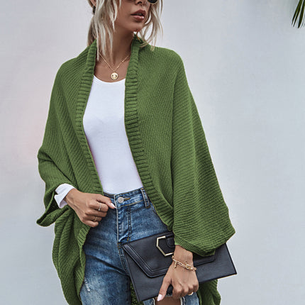 Women's Color Block Shawl Sweaters Open Front Knitted Shawl Cape Coats Casual Oversized Batwing Sleeve Cardigans