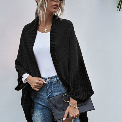 Women's Color Block Shawl Sweaters Open Front Knitted Shawl Cape Coats Casual Oversized Batwing Sleeve Cardigans