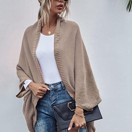 Women's Color Block Shawl Sweaters Open Front Knitted Shawl Cape Coats Casual Oversized Batwing Sleeve Cardigans