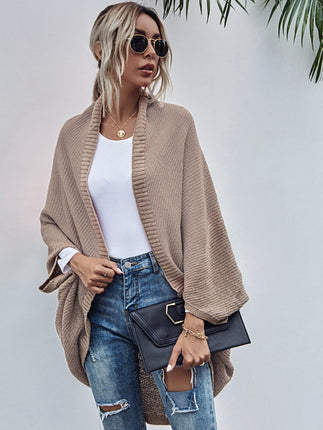 Women's Color Block Shawl Sweaters Open Front Knitted Shawl Cape Coats Casual Oversized Batwing Sleeve Cardigans