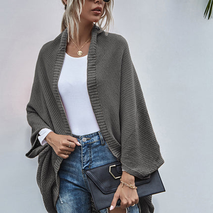 Women's Color Block Shawl Sweaters Open Front Knitted Shawl Cape Coats Casual Oversized Batwing Sleeve Cardigans