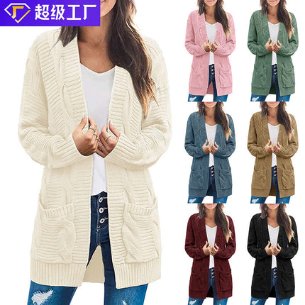 Women's Winter Coat, Women's Coat Knitted Cardigan Knitted Loose Casual Mid-Length Cardigan Sweater Pocket Coat