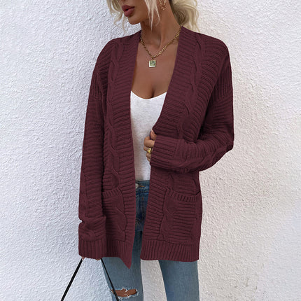 Women's Winter Coat, Women's Coat Knitted Cardigan Knitted Loose Casual Mid-Length Cardigan Sweater Pocket Coat