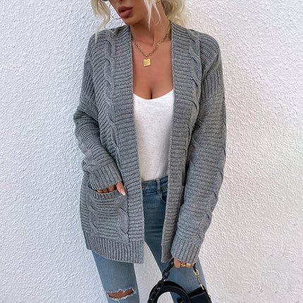 Women's Winter Coat, Women's Coat Knitted Cardigan Knitted Loose Casual Mid-Length Cardigan Sweater Pocket Coat