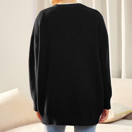 Women's Simple Peplum Knit Women's Button V-Neck Solid Color Cardigan Women's Sweater