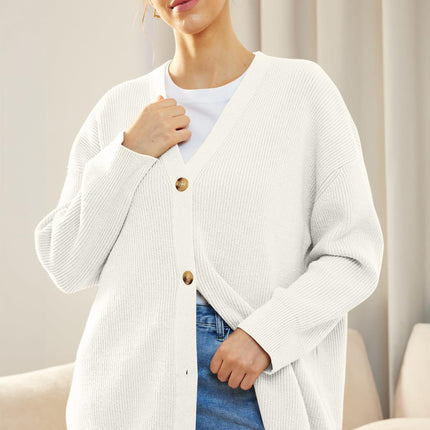 Women's Simple Peplum Knit Women's Button V-Neck Solid Color Cardigan Women's Sweater