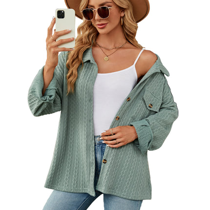 Women's casual lapel shirt Spring and Autumn fashion loose long-sleeved shirt with pockets buttons solid color shirt blouse