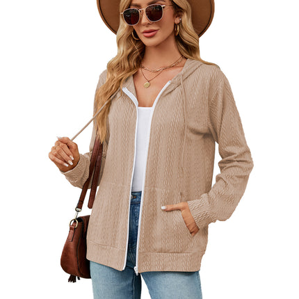 Women's zipper hoodie drawstring solid color cardigan jacket Comfortable casual with pockets sweater soft loose jacket jacket