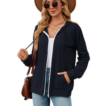 Women's zipper hoodie drawstring solid color cardigan jacket Comfortable casual with pockets sweater soft loose jacket jacket