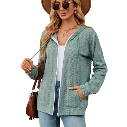 Women's zipper hoodie drawstring solid color cardigan jacket Comfortable casual with pockets sweater soft loose jacket jacket