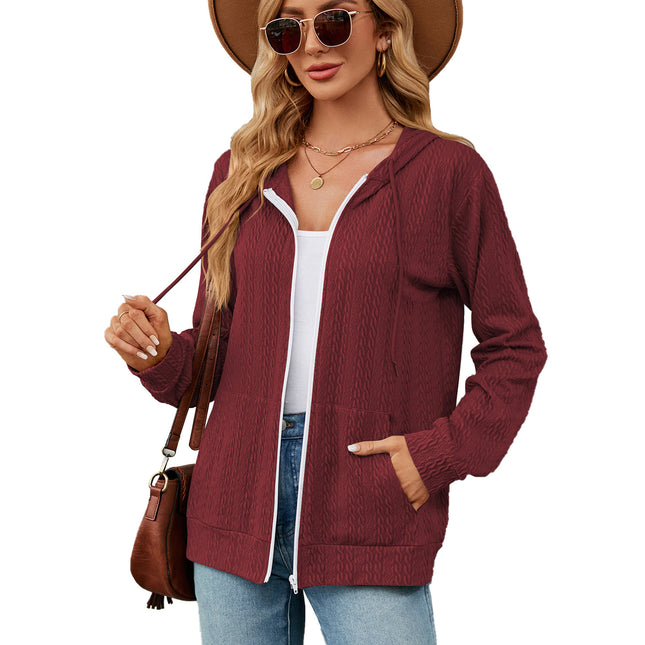 Women's zipper hoodie drawstring solid color cardigan jacket Comfortable casual with pockets sweater soft loose jacket jacket