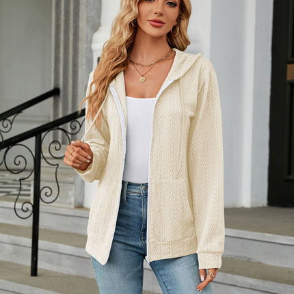 Women's zipper hoodie drawstring solid color cardigan jacket Comfortable casual with pockets sweater soft loose jacket jacket