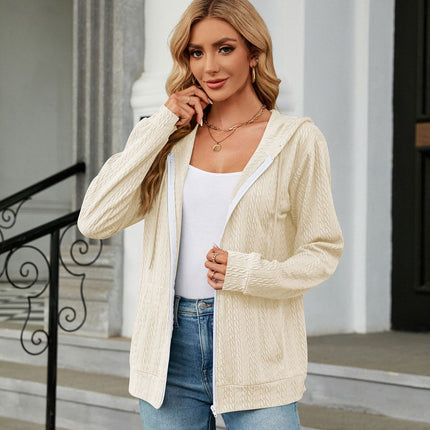 Women's zipper hoodie drawstring solid color cardigan jacket Comfortable casual with pockets sweater soft loose jacket jacket