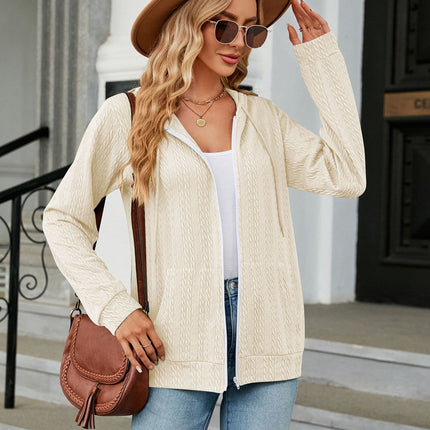 Women's zipper hoodie drawstring solid color cardigan jacket Comfortable casual with pockets sweater soft loose jacket jacket