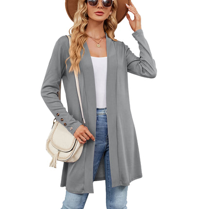 Women's cardigan fall and winter solid color buttons loose long-sleeved cardigan knitted jacket women