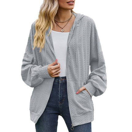 Women's Zipper Hoodie Drawstring Solid Color Cardigan Jacket Comfortable Casual with Pockets Sweatshirt Soft Loose Jacket