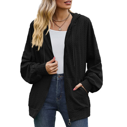 Women's Zipper Hoodie Drawstring Solid Color Cardigan Jacket Comfortable Casual with Pockets Sweatshirt Soft Loose Jacket