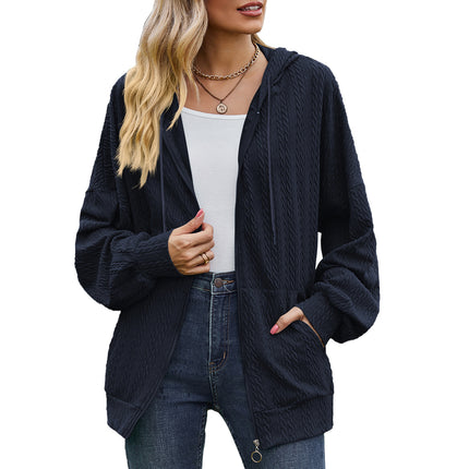 Women's Zipper Hoodie Drawstring Solid Color Cardigan Jacket Comfortable Casual with Pockets Sweatshirt Soft Loose Jacket