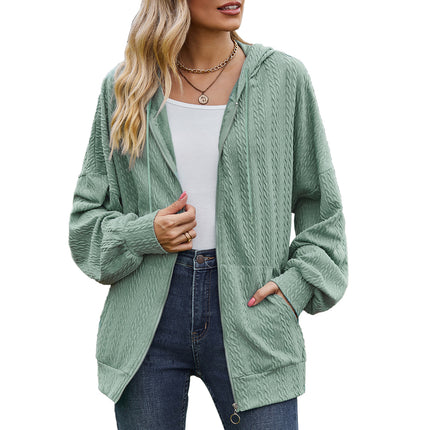 Women's Zipper Hoodie Drawstring Solid Color Cardigan Jacket Comfortable Casual with Pockets Sweatshirt Soft Loose Jacket