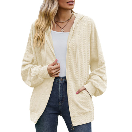 Women's Zipper Hoodie Drawstring Solid Color Cardigan Jacket Comfortable Casual with Pockets Sweatshirt Soft Loose Jacket