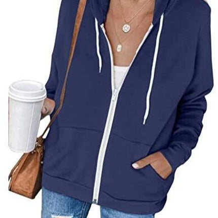 Women's Autumn and Winter Long Sleeve Zipper Hooded Jacket Solid Color Sweatshirt Jacket With Kangaroo Pocket Cardigan Jacket