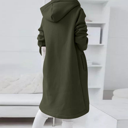 Women's Mid-Length Personalized Sweatshirt Pocket Fashion Casual Zipper Padded Top Hooded Jacket Loose Cardigan Cozy Coat