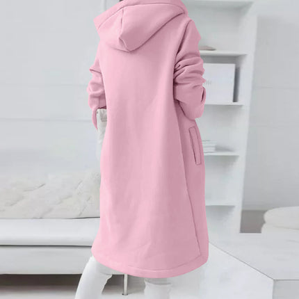 Women's Mid-Length Personalized Sweatshirt Pocket Fashion Casual Zipper Padded Top Hooded Jacket Loose Cardigan Cozy Coat