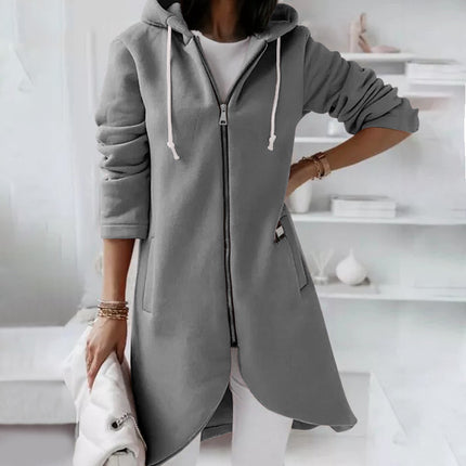 Women's Mid-Length Personalized Sweatshirt Pocket Fashion Casual Zipper Padded Top Hooded Jacket Loose Cardigan Cozy Coat