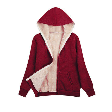 Women's Hooded Cardigan Sweatshirt Winter Thick Warm Padded Lined Sweatshirt Zipper Drawstring Hooded with Pocket Sweatshirt