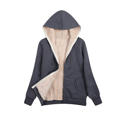 Women's Hooded Cardigan Sweatshirt Winter Thick Warm Padded Lined Sweatshirt Zipper Drawstring Hooded with Pocket Sweatshirt