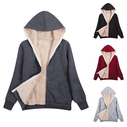 Women's Hooded Cardigan Sweatshirt Winter Thick Warm Padded Lined Sweatshirt Zipper Drawstring Hooded with Pocket Sweatshirt