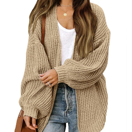 Women's Long Oversized Lantern Sleeve Cardigan Sweater Casual with Pockets Oversized Chunky Knit Sweater