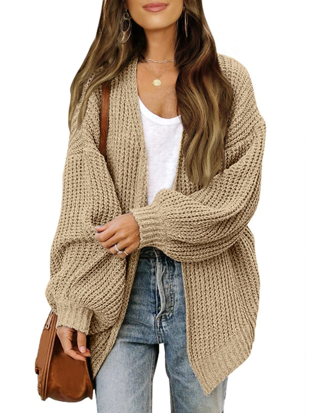 Women's Long Oversized Lantern Sleeve Cardigan Sweater Casual with Pockets Oversized Chunky Knit Sweater