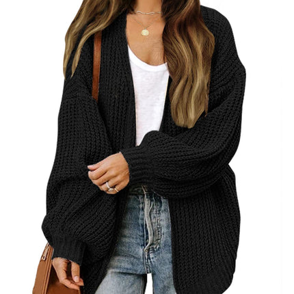 Women's Long Oversized Lantern Sleeve Cardigan Sweater Casual with Pockets Oversized Chunky Knit Sweater