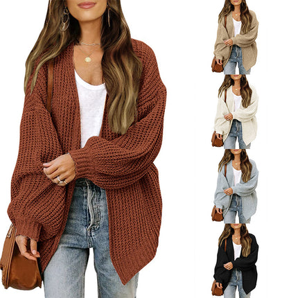 Women's Long Oversized Lantern Sleeve Cardigan Sweater Casual with Pockets Oversized Chunky Knit Sweater